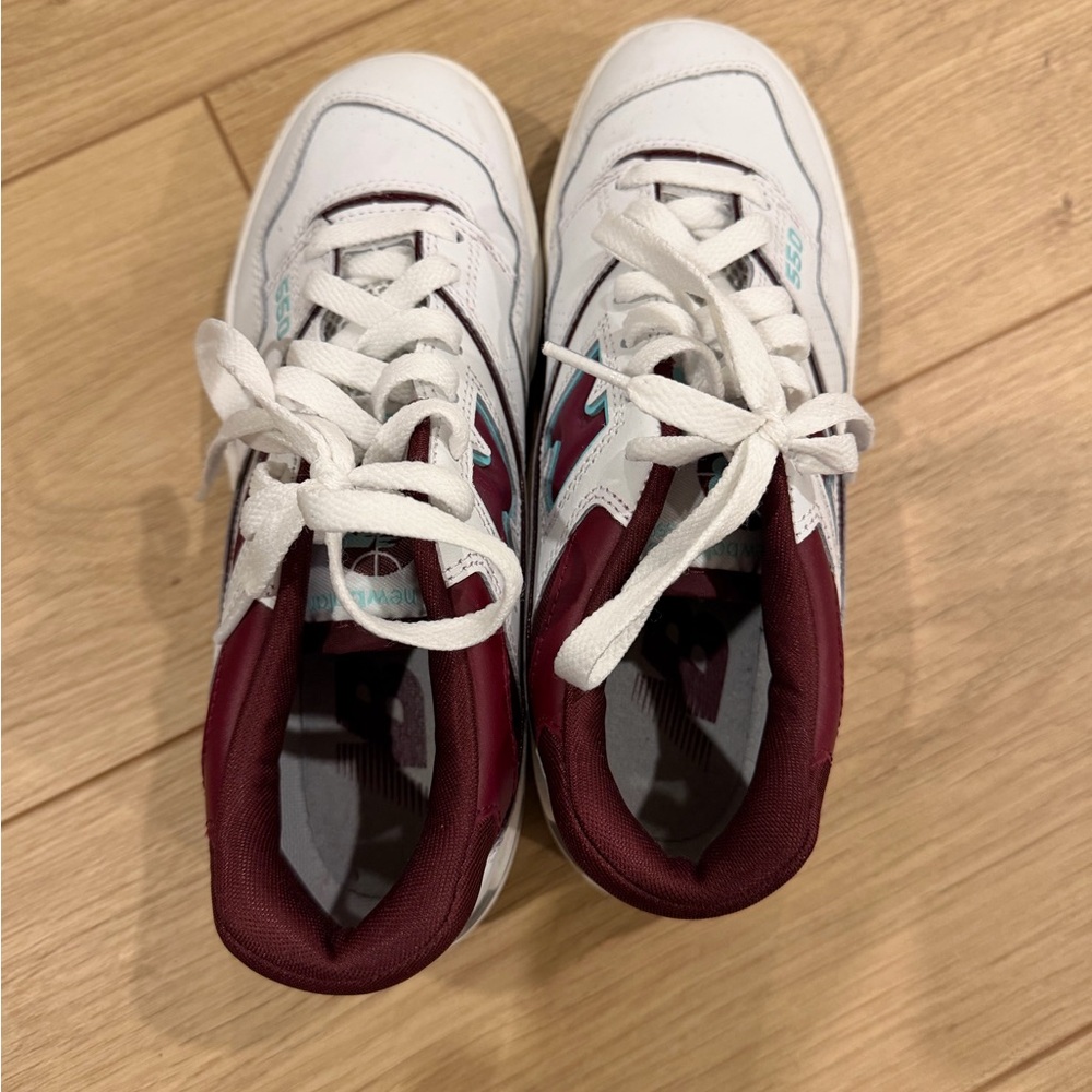 Women's New Balance White and Maroon Sneakers